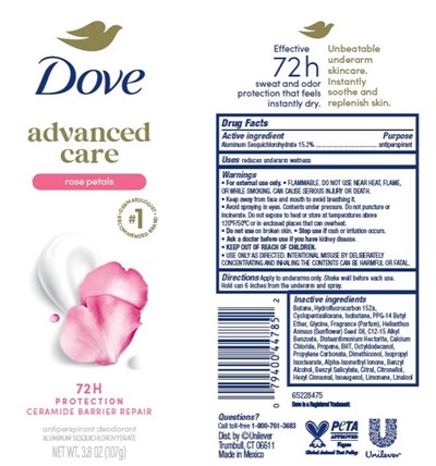 Label (Dove Advanced Care Rose Petals 72h Antiperspirant Deodorant Spray    Artwork)